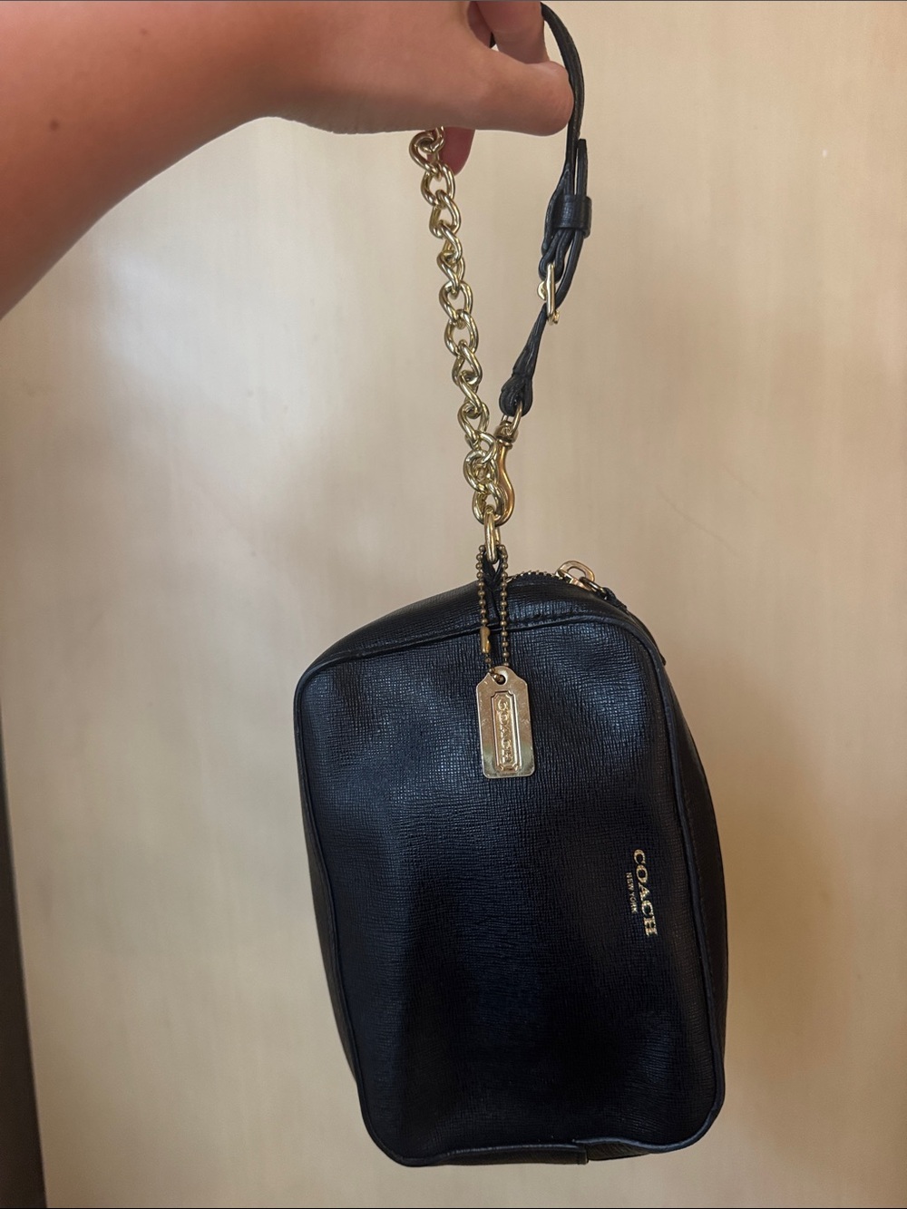 Coach Black Leather Wristlet with Gold Hardware